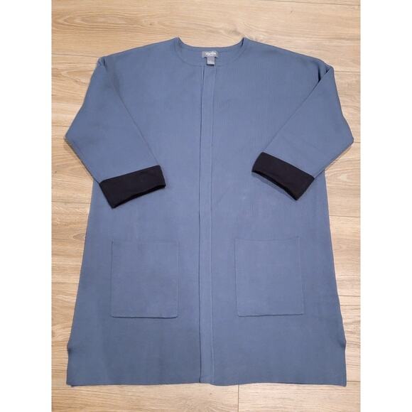 Martha Stewart Cardigan Open Face Pockets Women's Sz Large Blue Black Sweater - Picture 3 of 9